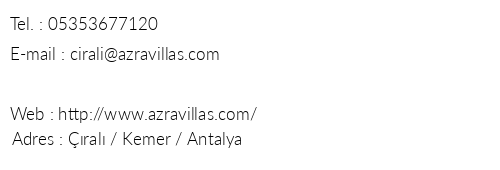 Azra Villas telefon numaralar, faks, e-mail, posta adresi ve iletiim bilgileri